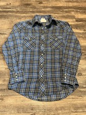 Vintage Wrangler Wrancher Soft Flannel Blue Plaid Western Shirt Pearl Snap M