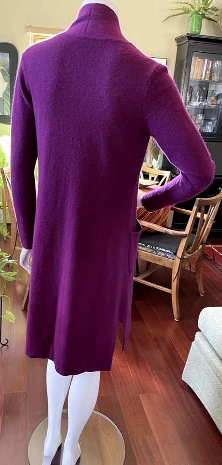 Isaac Mizrahi 100% Cashmere Open Front Cardigan Duster Sweater Plum XXS Runs L - Image 3 of 4