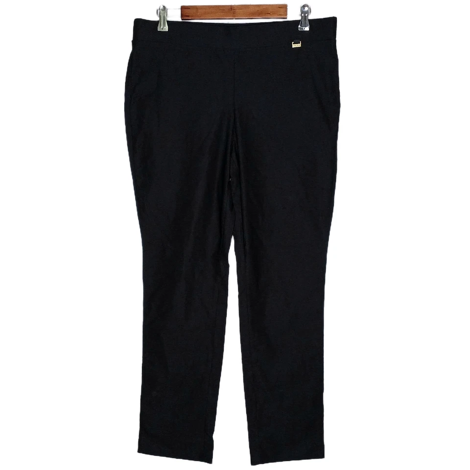 Pantalones informales Ann Klein para mujer cintura elástica talla L elásticos negros sólidos Foto 2 de 4