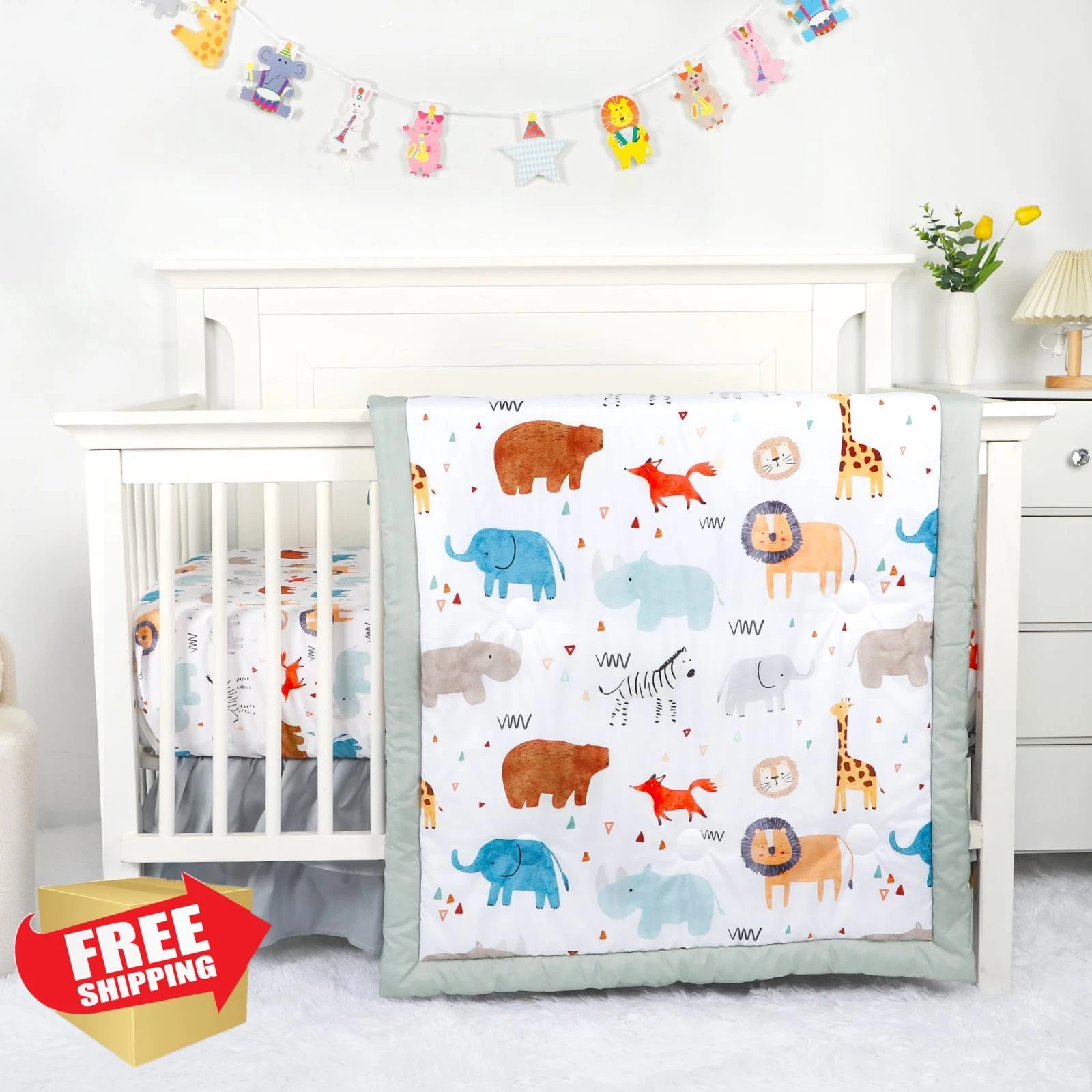 Man Fai Sky Crib Bedding Set Toddler Nursery Animal Sheet Skirt
