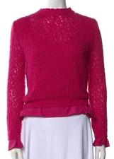 NINA RICCI PULLOVER SWEATER W/RUFFLED SILK TRIM & BACK BOW SIZE MEDIUM EXCELLENT