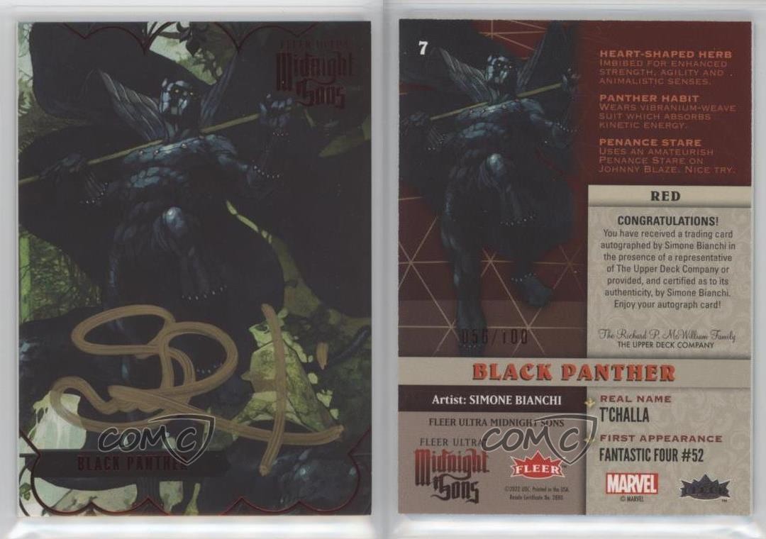2023 Fleer Ultra Midnight Sons Red by Simone Bianchi Black Panther #7 Auto 1q9k thumbnail 3