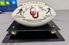 STEVE OWENS, BILLY SIMS, & JASON WHITE OKLAHOMA SOONERS SIGNED FOOTBALL