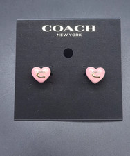 NEW Coach gold plated Pink Heart 💗 Studded Earrings