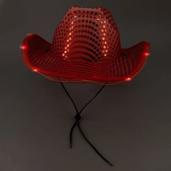 30x Sombrero de Vaquero LED Rojo con Anillos Intermitentes de Gelatina - Iluminado Fiesta Vaquera Foto 3 de 4