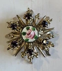 Vintage Pink Rose/ Flower Guilloche Starburst Brooch/ Pin. Costume Jewelry.
