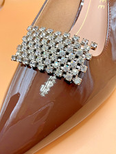 Vintage MUSI Rhinestone Shoe Clips Silver Tone Clear Crystal Shoe Buckles Pair