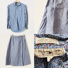 Vintage Ralph Lauren  70s MEDIUM Western Wear Women  s shirt and skirt set blue