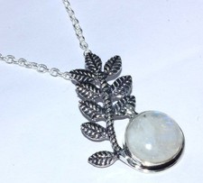 925 Silver Plated Leaves Rainbow Moonstone Round Necklace Gemstone 17" GW