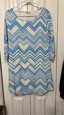 Pixi & Ivy Dress Chevron Flowy Medium Sheath Made in USA Blue White