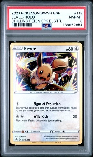 2021 POKEMON SWSH PROMO CHILLING REIGN THREE PACK BLISTERS #118 EEVEE-HOLO PSA 8