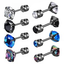 4 Pairs Titanium Screw Back Surgical Stainless Steel Earrings for Women Men