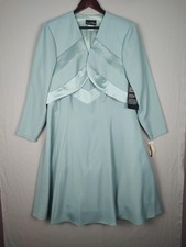David Rose Dress Womens 20W Light Blue 2 Piece Jacket Satin Trim Made USA New