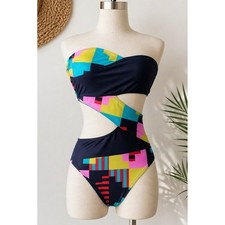 Volcom Monokini One Piece Cutout Swimsuit Geometric Colorblock Retro 80's XS S