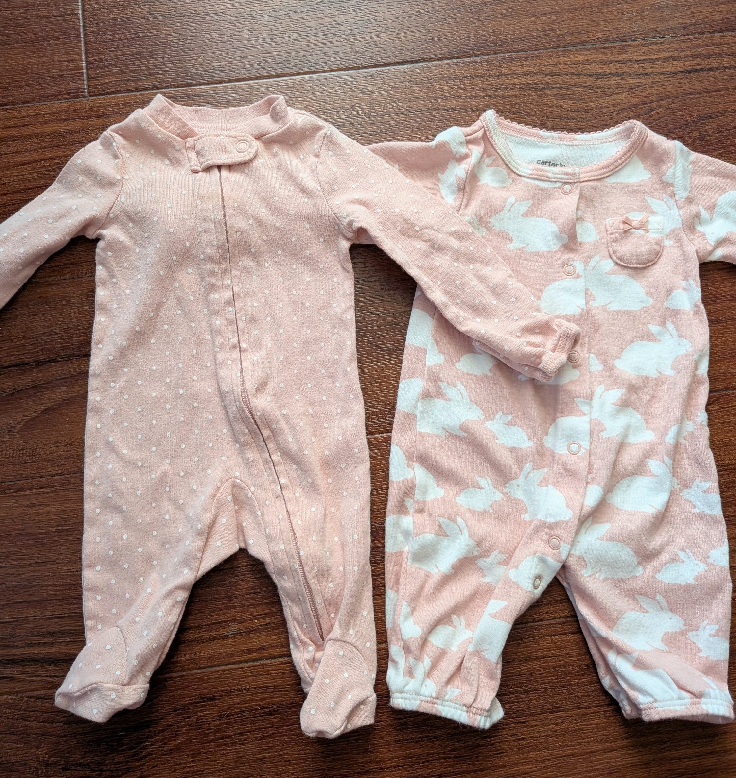 Carter's Newborn Girl Set Of Two Outfits Pink Bunny And Polka Dots