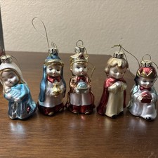 Set of 5 blown glass vintage ornaments 3 men, Mary with Baby Jesus and Joseph