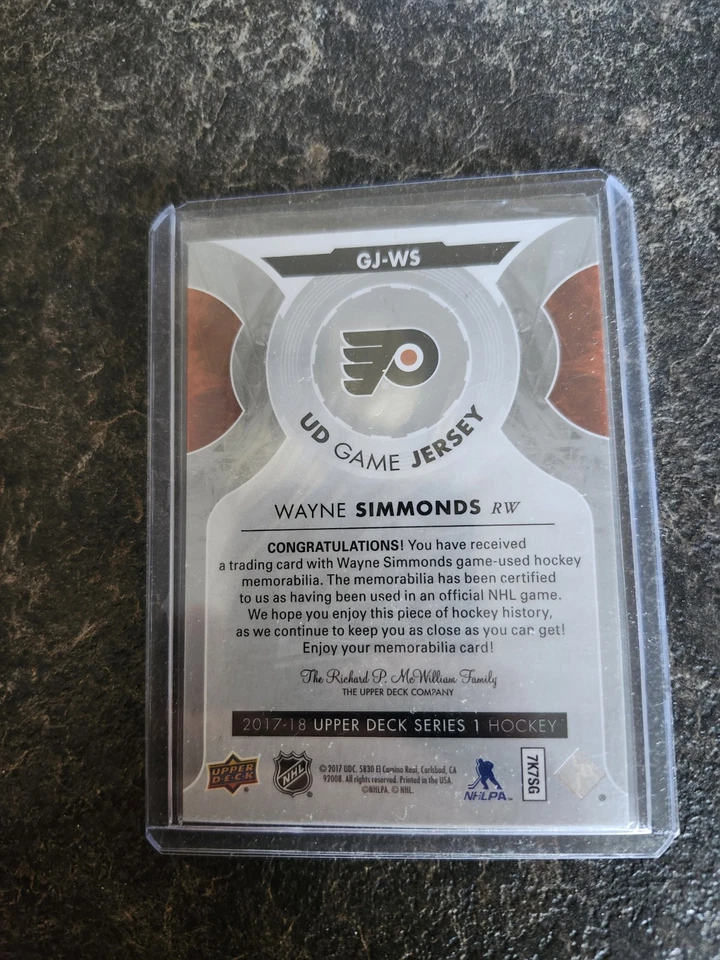 2017-18 Upper Deck Series 1 UD Game Jersey Wayne Simmonds Card# GJ-WS - Image 2 of 2