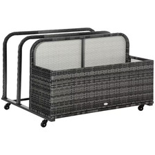 40 Gal. Grey Rattan Wicker Rolling Deck Box for Floats, Noodles, Paddles, Balls,