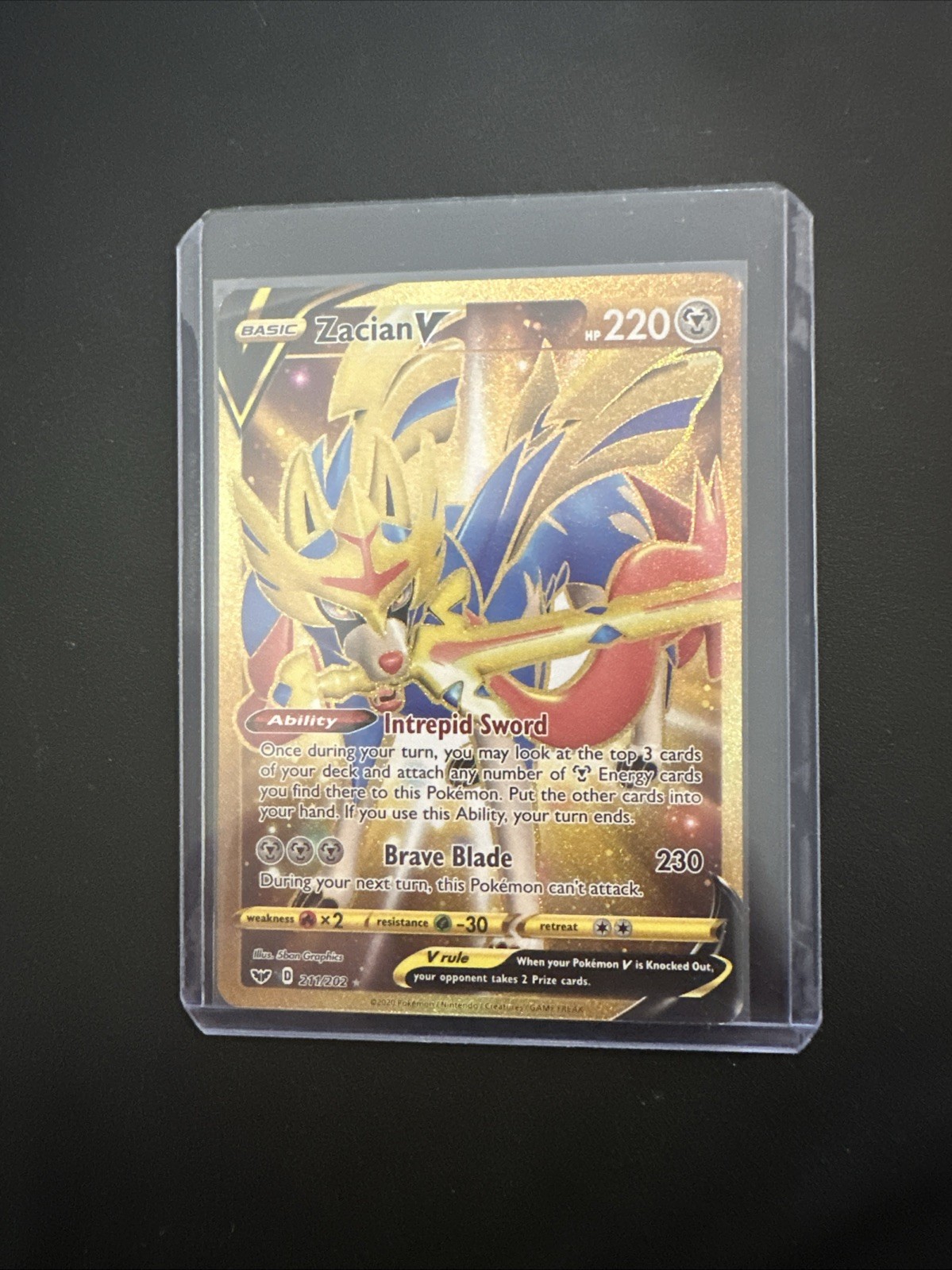 Zacian V 211/202 Sword & Shield Gold Secret Rare Holo Pokemon Card NM
