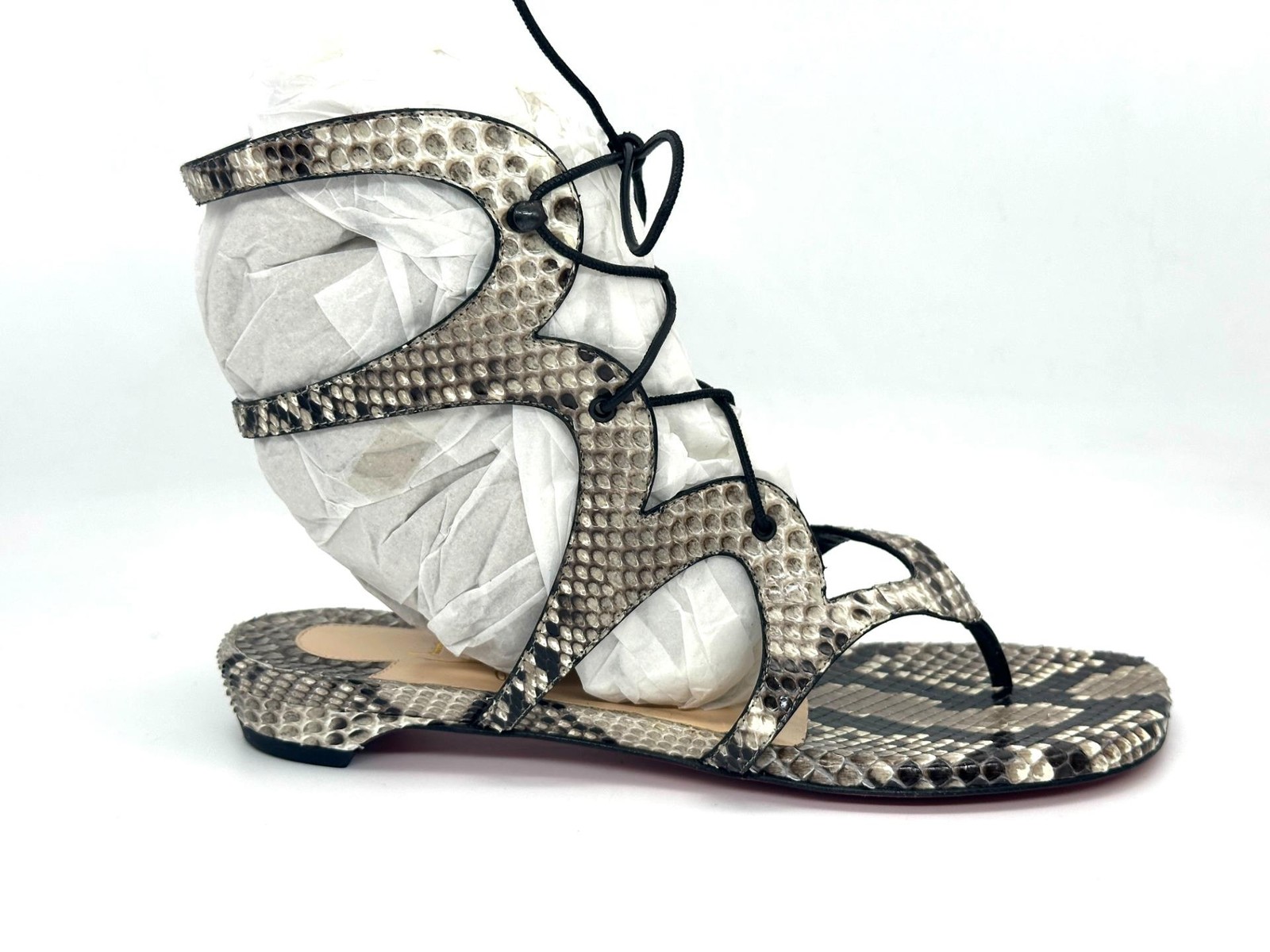Christian Louboutin GIRAFINA Low Python Snake Gladiator Flat Sandals Shoes $1395 image 9