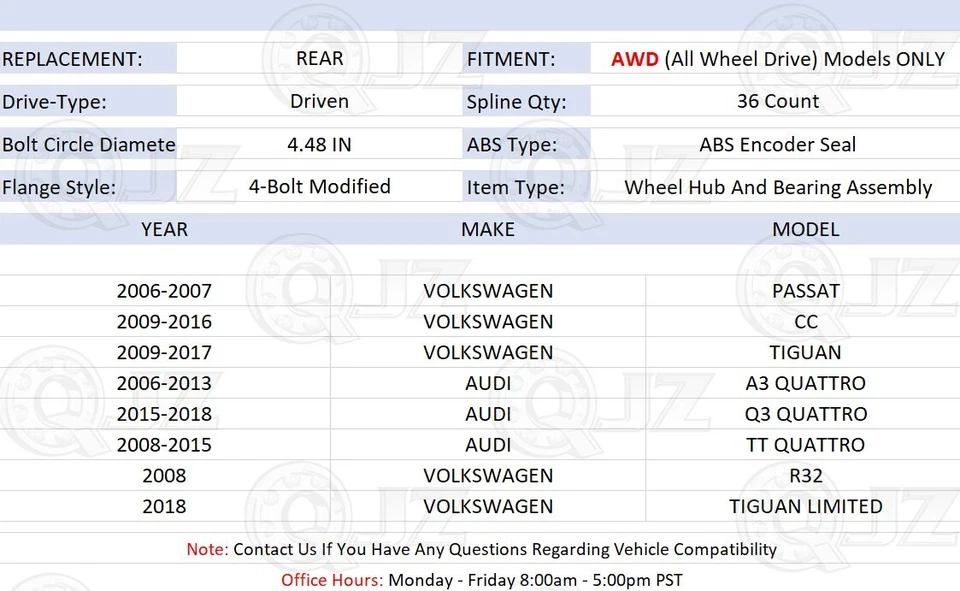 [1 paquete] Conjunto de buje de rueda trasero HA590106 2008-2015 AUDI TT Quattro AWD 2,0 L Foto 2 de 4