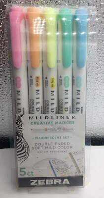 Zebra Pen Mildliner, Double Ended Highlighter & Marker, Assorted Ink (5-Pack)