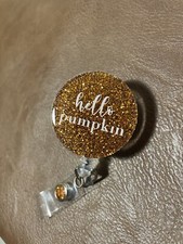 Retractable Fall Pumpkin Glitter Badge Reel
