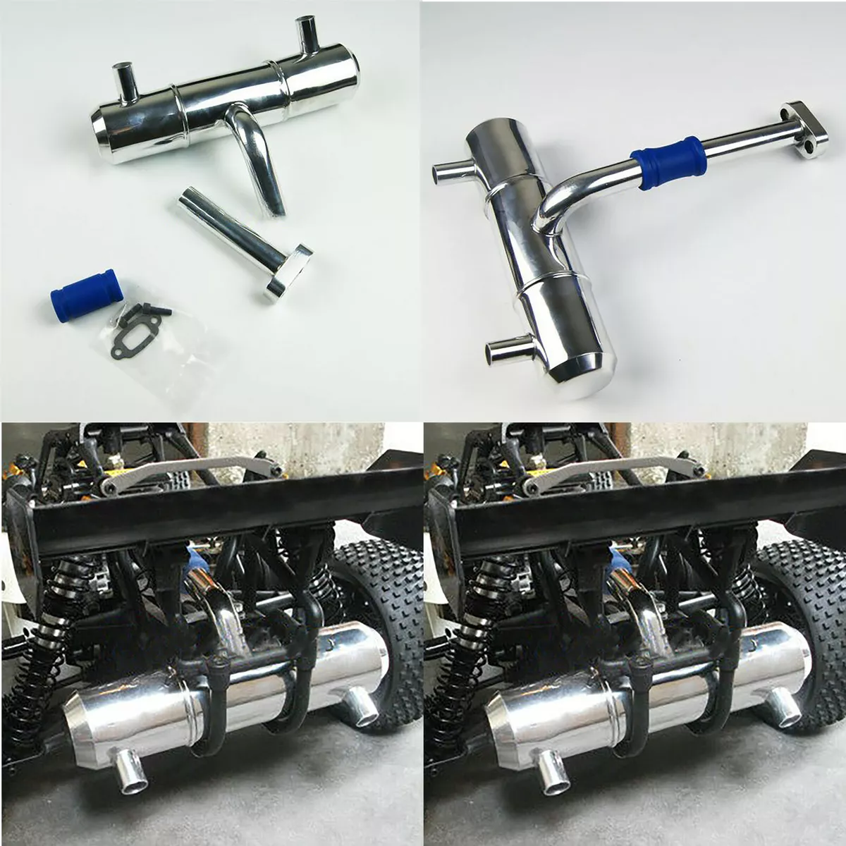 Metal Twin Tuned Exhaust Pipe For HPI 5B 5T 5SC KM Rovan Baja Buggy Truck Part