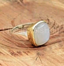 Natural Rainbow Moonstone Silver Ring, Handmade Ring, Two Tone Ring, Silver Ring