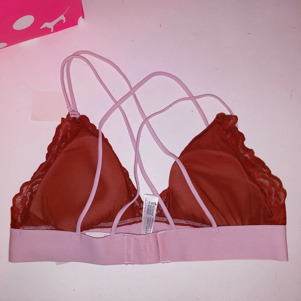 Sutiã Victoria Secret rosa bralette médio laranja rosa estrela triângulo com faixas novo - Imagem 4 de 4