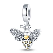 KUNSIR Honey Bumble Bee Charm Sterling Silver 925 For Bracelets Family Friend
