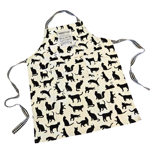 SCHWARZE KATZE SCHÜRZE Handarbeit schwer Canvas Gingham Krawatten, Applikation, Pfotenanhänger, Taschen - Bild 9 von 10