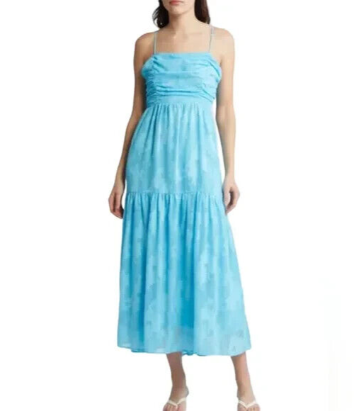 Chelsea28 Blue Jacquard Bow Back Sleeveless Cutout Maxi Dress Size M NWOT