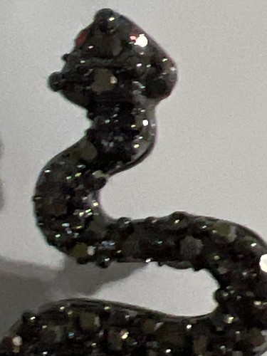 Orecchini Serpente Serpente Nero Glitterato Design Pendente Dichiarazione Pezzo Evento - Foto 2 di 7