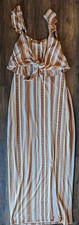 Derek Heart Soft Cinnamon Accent Stripe Maxi Dress w/ Front Slit & Tye Med NWT