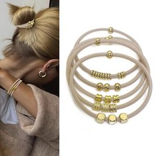 Blonde Boho Hair Ties Bracelet, Cute Ponytail Holders with Gold Bead Jewelry ...