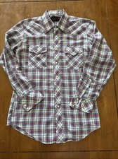 Vintage 60s JC Penney Mens Medium Western Pearl Snap Blue Plaid Lightweight
