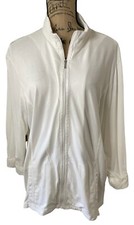 Weekends By Chico's White Zip Front Ruched Back 3/4 Sleeve Jacket Chico's 3