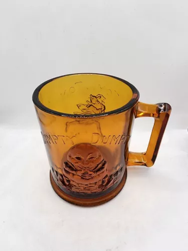 Vintage Amber Glass Cup Mug Humpty Dumpty & Tom Tom Piper's Son Dual Sided Decor