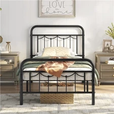 Twin/Full/Queen Metal Bed Frame with Vintage Headboard Black/Antique Gold