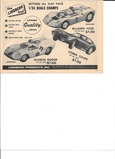 Lindberg McLaren Ford Hussein Dodge Cobra Coupe Slot Car Vintag Mag Ad PHOTOCOPY