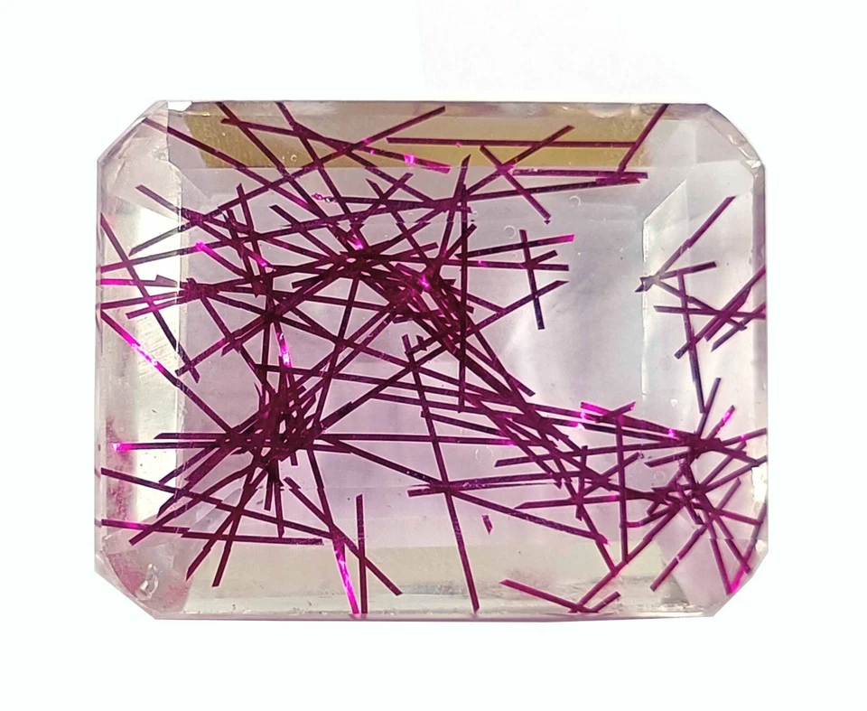 166 Ct Certified Natural Pink Rutilated Quartz Emerald Cut Loose Gemstone KKP - Image 2 of 4