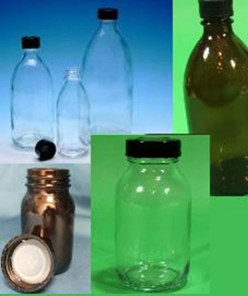 Verpackungsflasche, Flasche, Behälter, Glas, Klar, Braun, EH, WH. Neu
