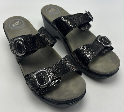 Dansko Sandals Womens 10.5 Sophie Two Strap Metallic Python Print 41 Wedge Read