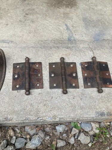Antique Vintage Door Set Victorian Backplates Knobs Lock ,Key & 3 Hinges - Picture 5 of 10