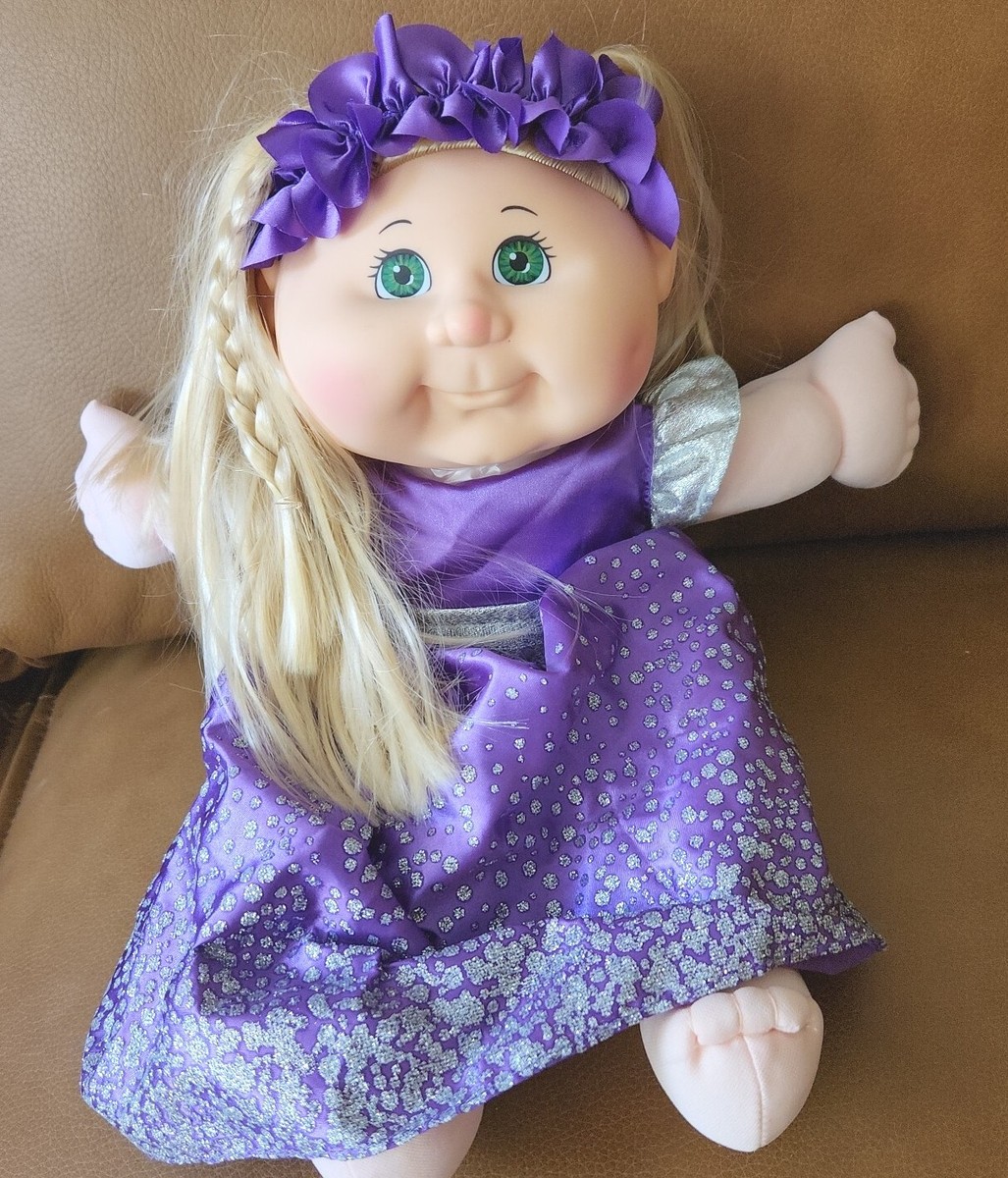 cabbage patch doll purple dress Vintage 80's Cabbage Patch Doll Purple Velvet Dress Blonde Hair Blue Eyes *as Is
