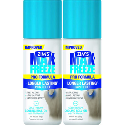 2 Pack Zim's Max-Freeze Pain Relief Grease-less Roll-On Gel 3 Oz. Each