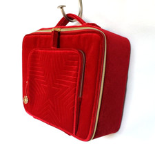 Estee Lauder Red Velvet Star Train Case Cosmetic Travel Bag Gold Zipper NWOT