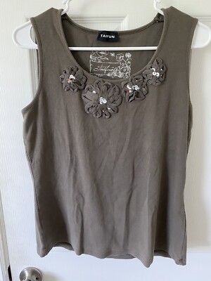 Taifun Womens Tank Top Brown Ribbed Scoop Neck Size XL