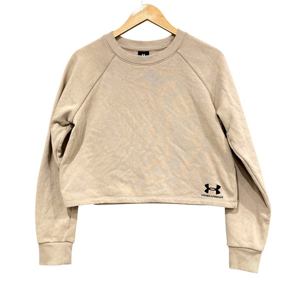 Under Armour Sweatshirt Womens S Beige Terry Cropped Crew Pullover Logo 59705